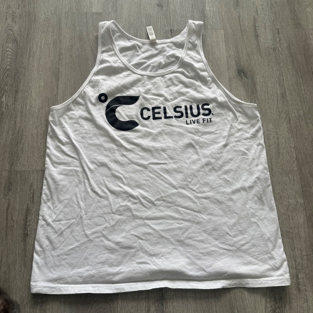 Celsius Live Fit Graphic Tank Top White Bella Canvas Mens Large
